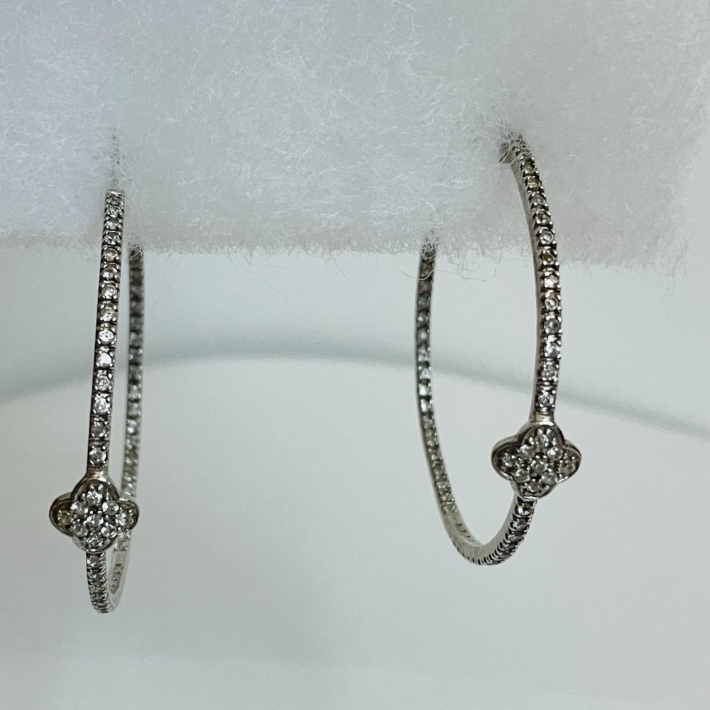 925 Sterling Silver CZ Hoop Earrings - Picture 6 of 14